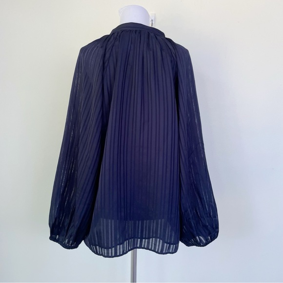 Ann Taylor Tie Neck Tunic Top Deep Navy Blue Longsleeve L Large - Picture 6 of 9